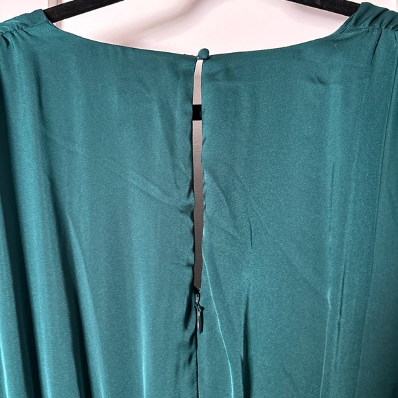 Express peacock emerald satin faux wrap gown - Picture 9 of 12